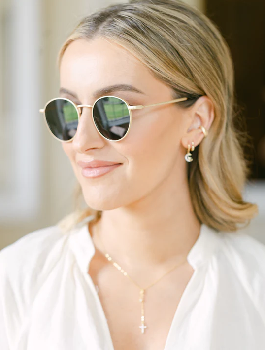 sunglasses, round frame with matte gold