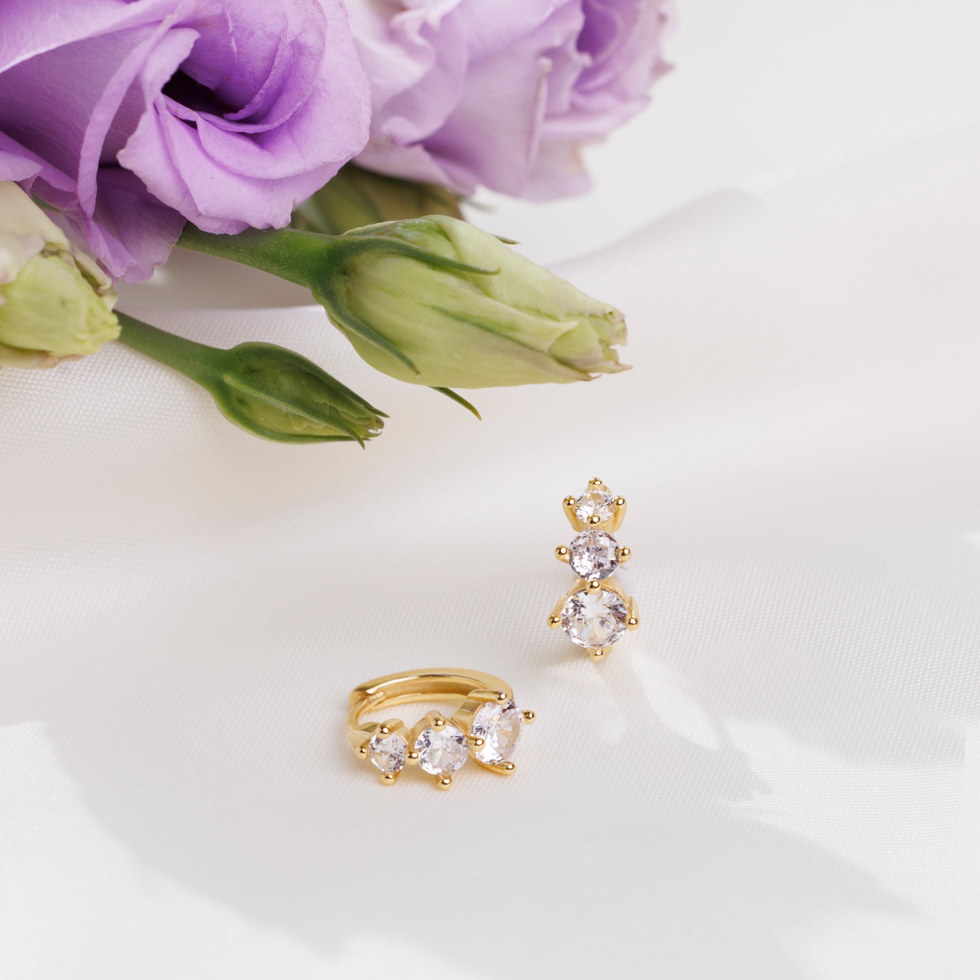 Triple Diamond Huggies (Gold)