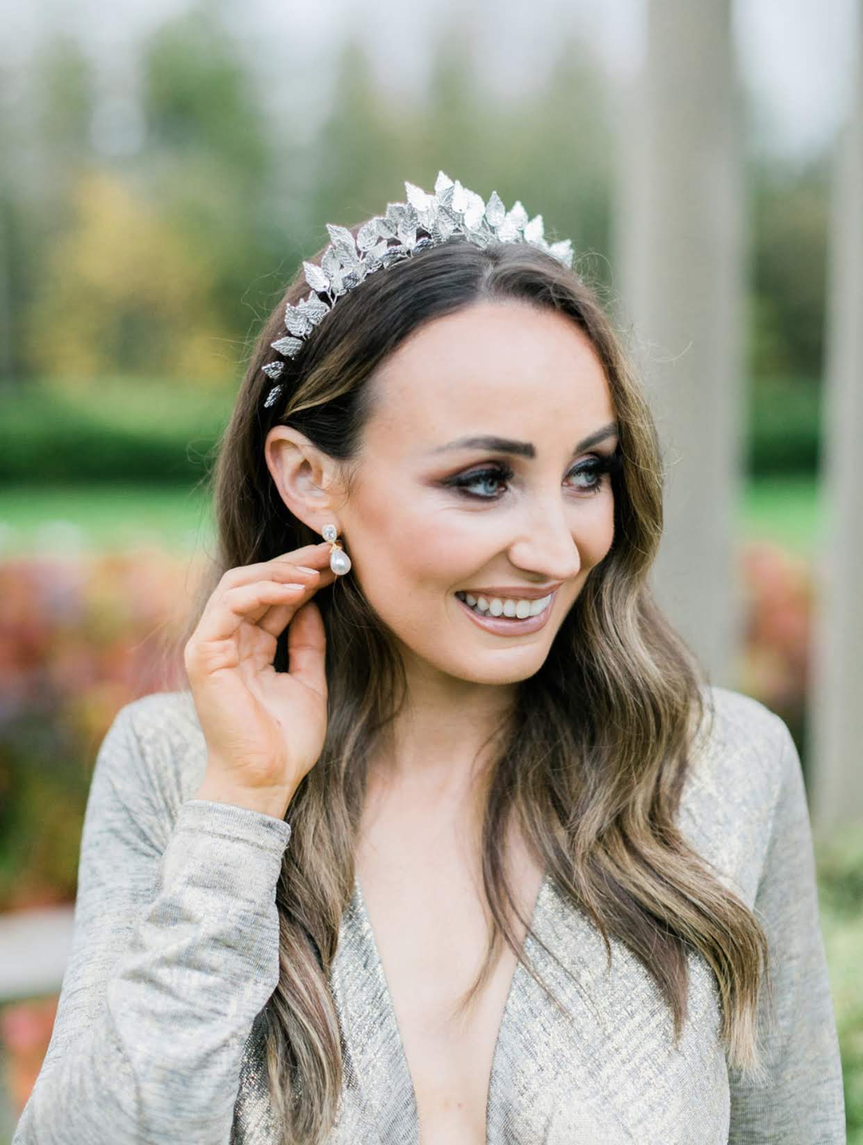 Wedding Silver Flower Crown Hair Wreath Rose Headpiece