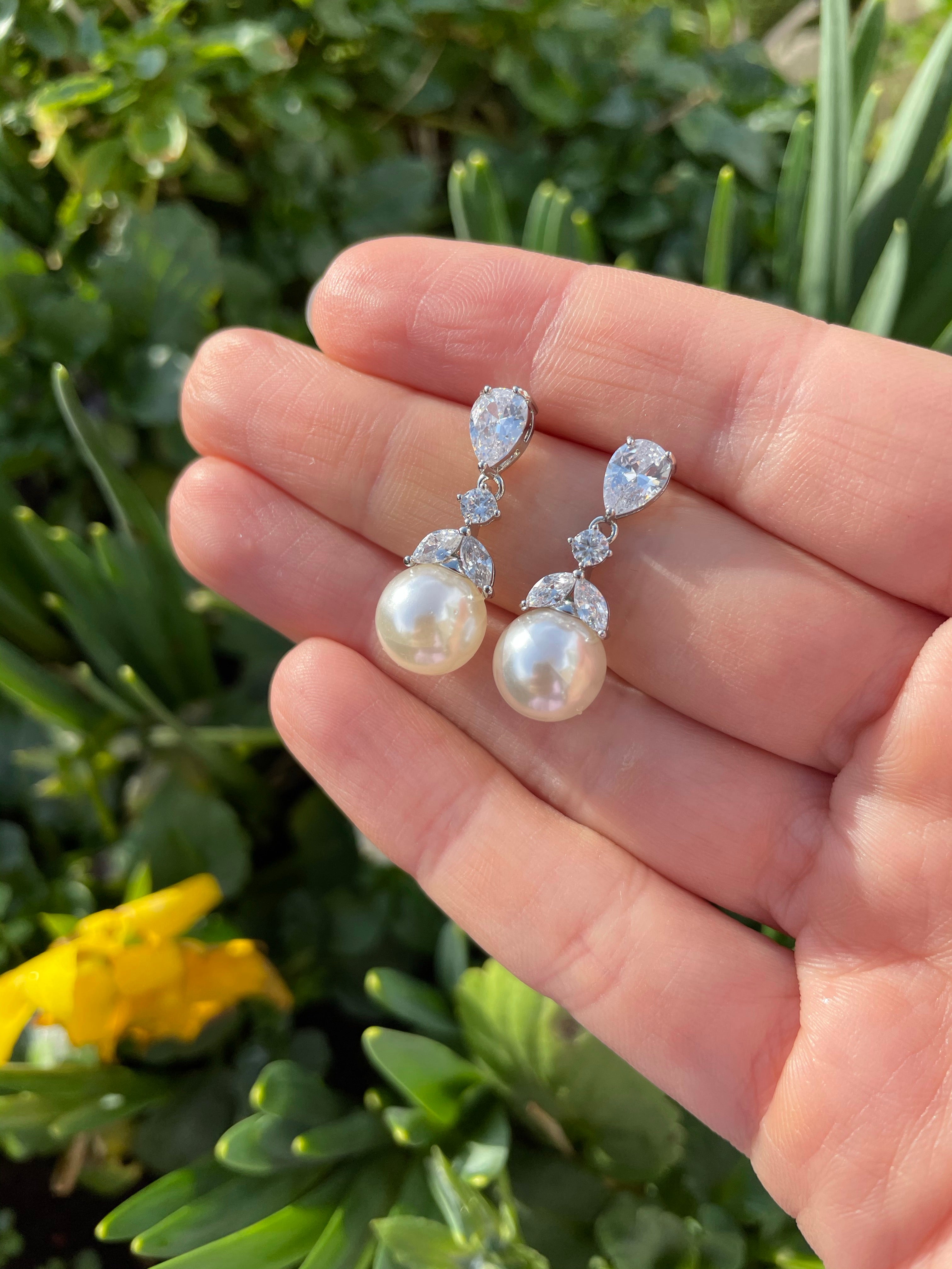 Bridal Teardrop Pearl Earrings Silver