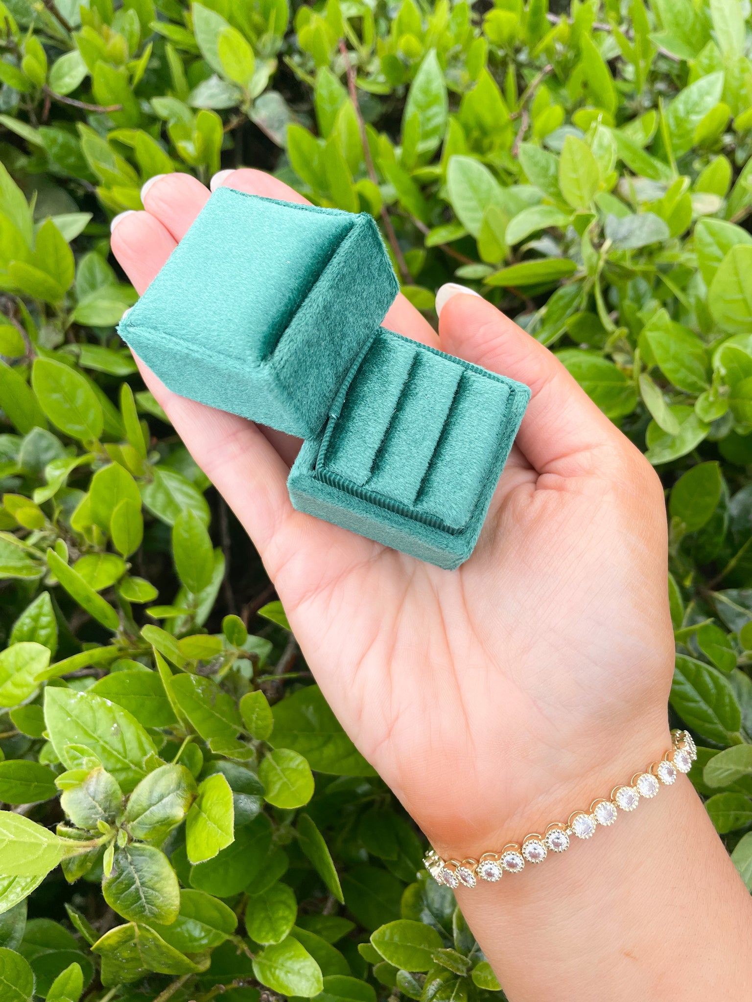 Forest Green Velvet Ring Box (Square)