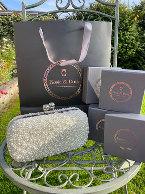 Pearl Cluster Clutch Bag (Silver)