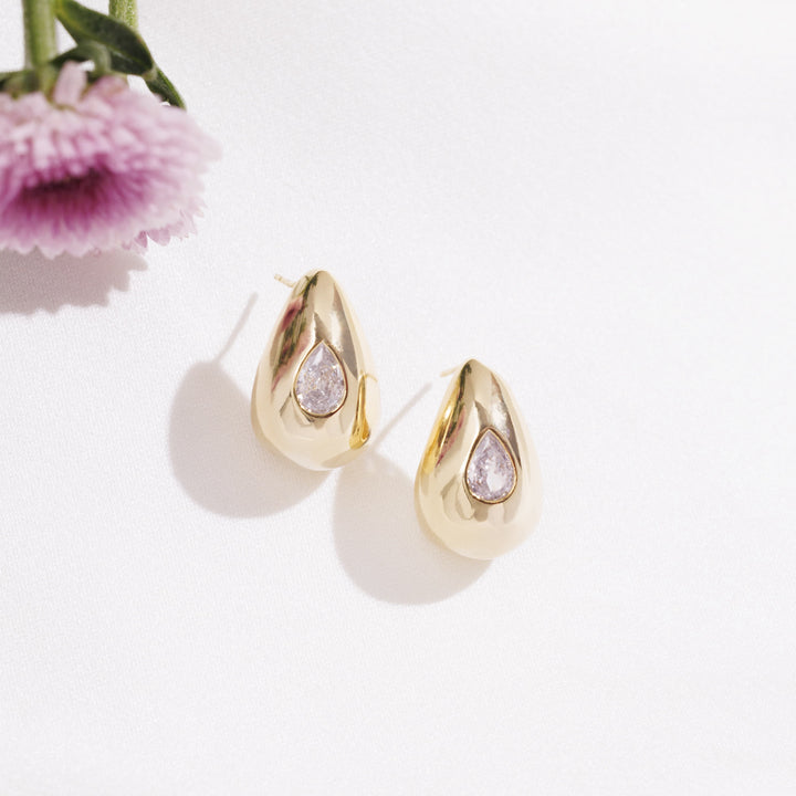 Glass Dome Earrings (Gold)