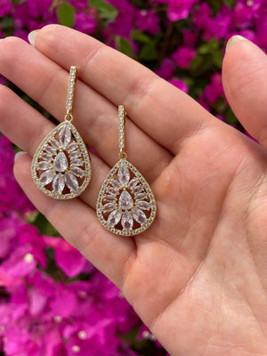 Crystal Drop Earrings (Gold)