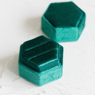 Forest Green Velvet Ring Box (Hexagonal)