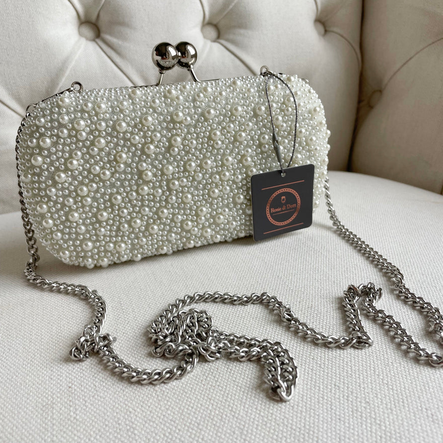 Cluster Pearl Clutch Bag (Silver)