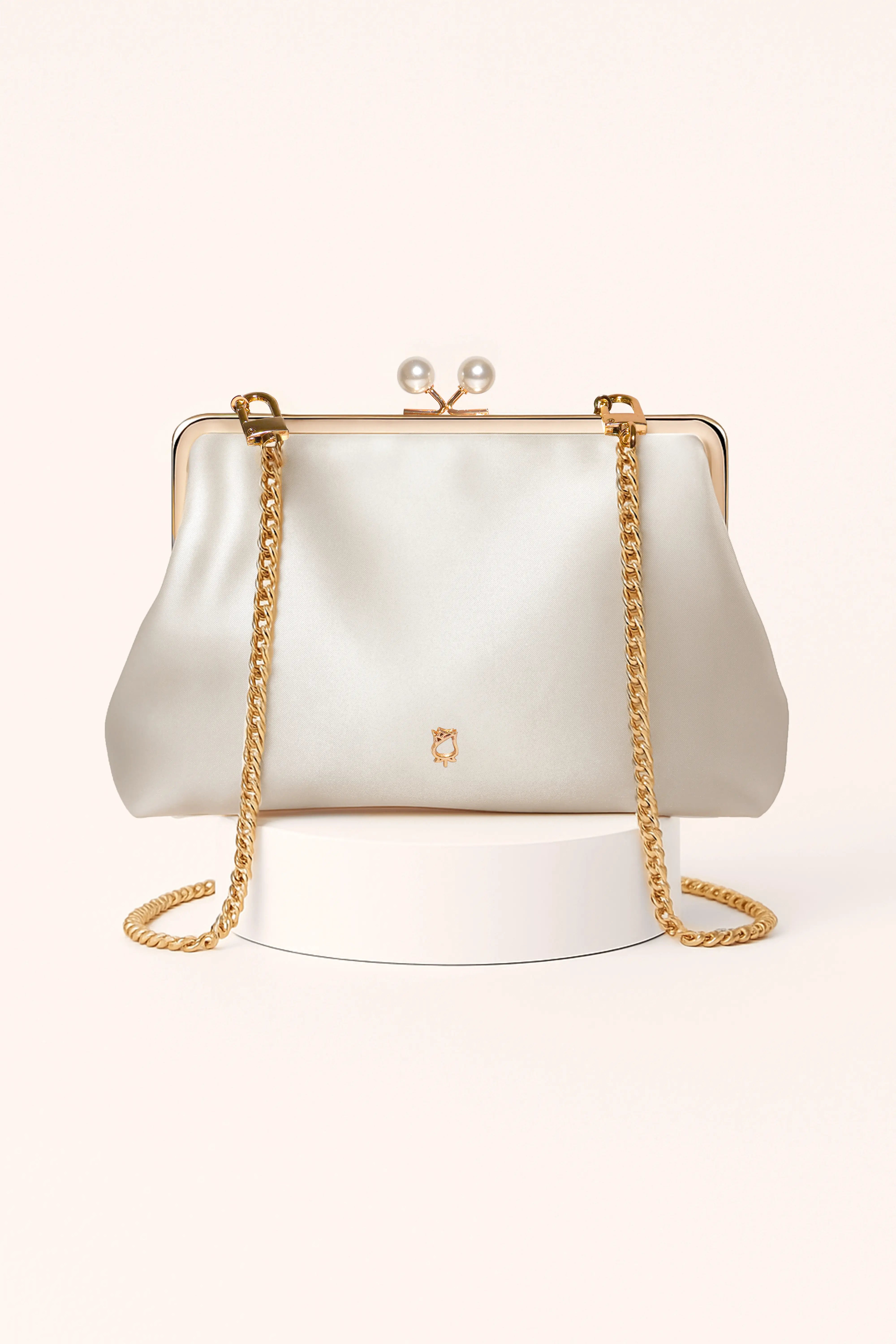 Satin Pearl Clutch Bag (Ivory)