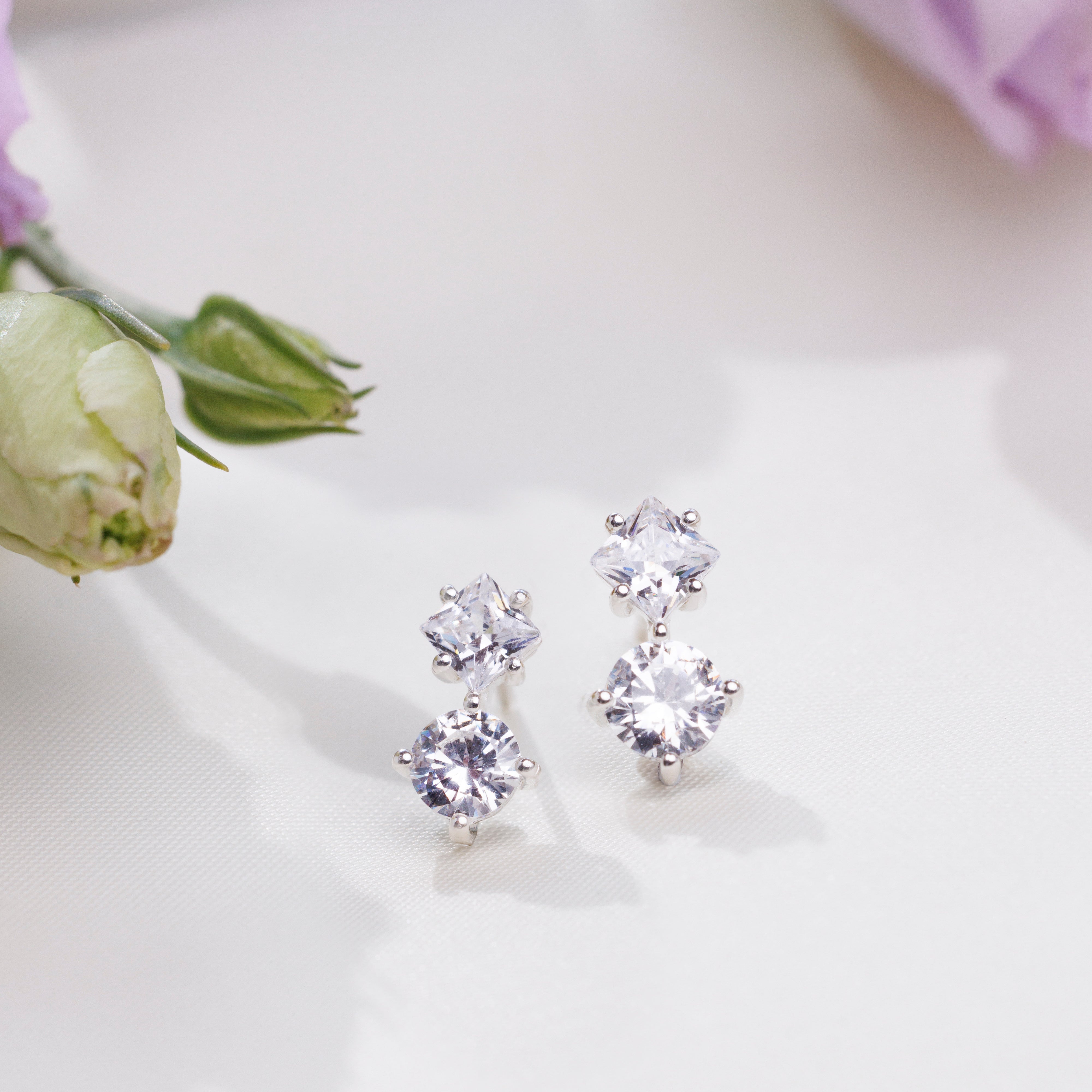 Double Diamond Studs (Silver)