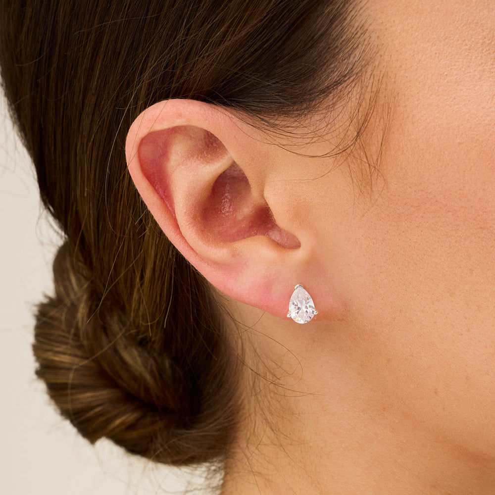 Pear Drop Studs - Silver