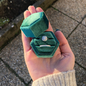 Forest Green Velvet Ring Box (Hexagonal)