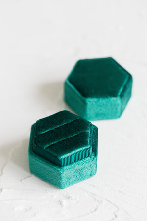 Forest Green Velvet Ring Box (Hexagonal)